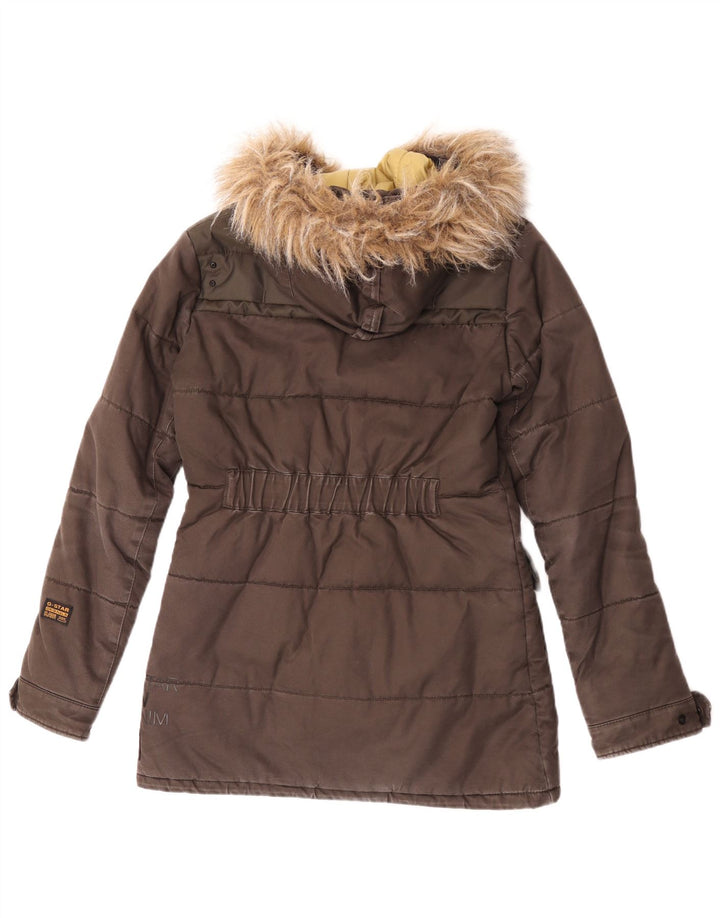 G-Star Womens Hooded Padded Jacket UK 14 Medium Brown Cotton