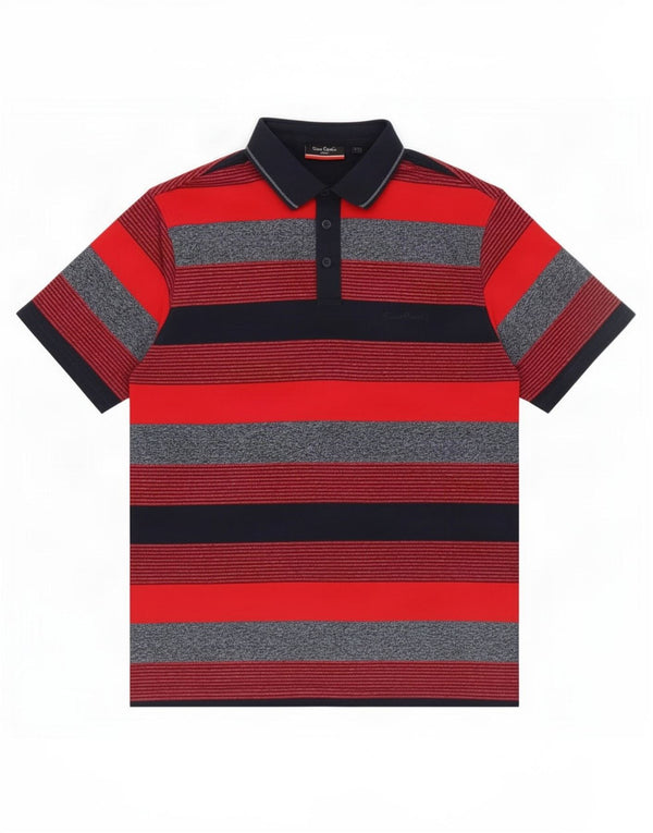 Pierre Cardin Mens Regular Fit Polo Shirt Large Red Striped Cotton