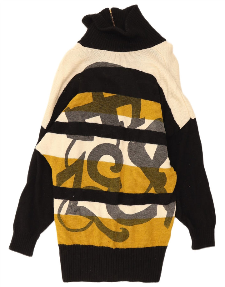Vintage Dame Zip Neck Jumper Sweater IT42 Medium Flerfarvet Stribet