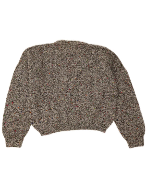 Maglione vintage da donna corto con scollo a V UK 16 grande grigio screziato