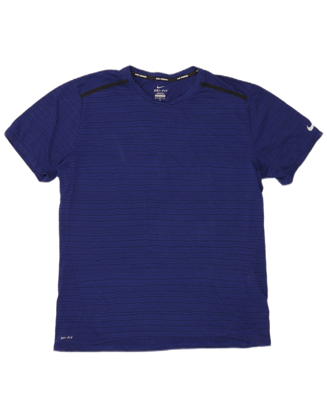 Nike herre Dri Fit T-shirt top XL marineblå stribet polyester