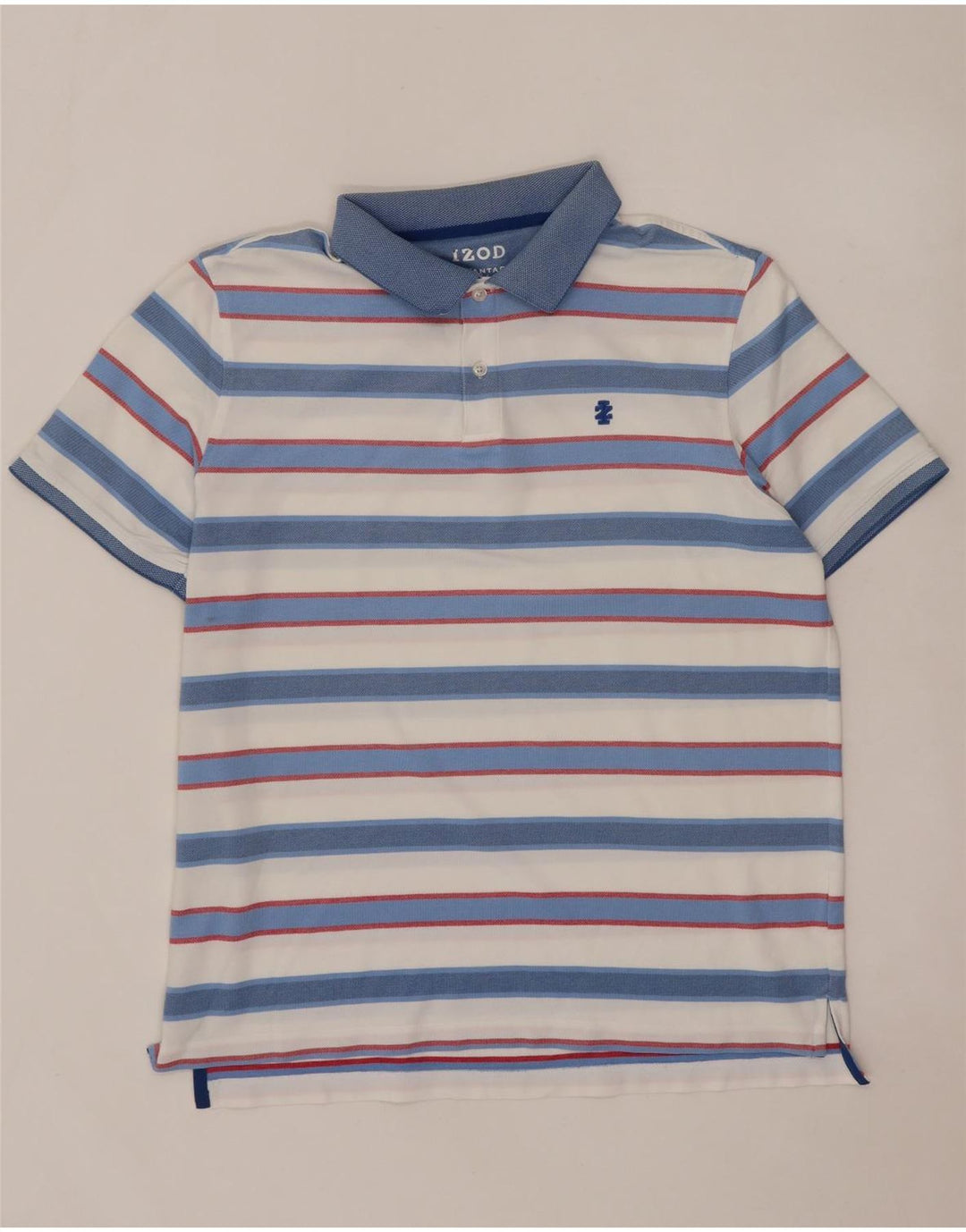 Izod Mens Stretch Polo Shirt Large White Striped Cotton