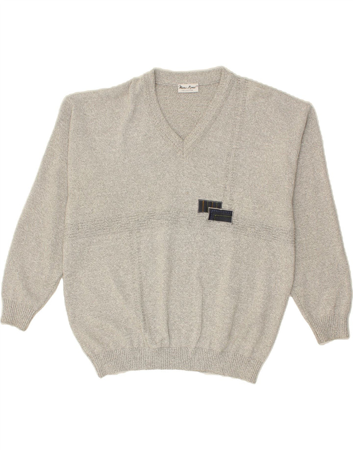VINTAGE Mens V-Neck Jumper Sweater IT 56 XL Grey Flecked Cotton Vintage Vintage and Second-Hand Vintage from Messina Hembry 