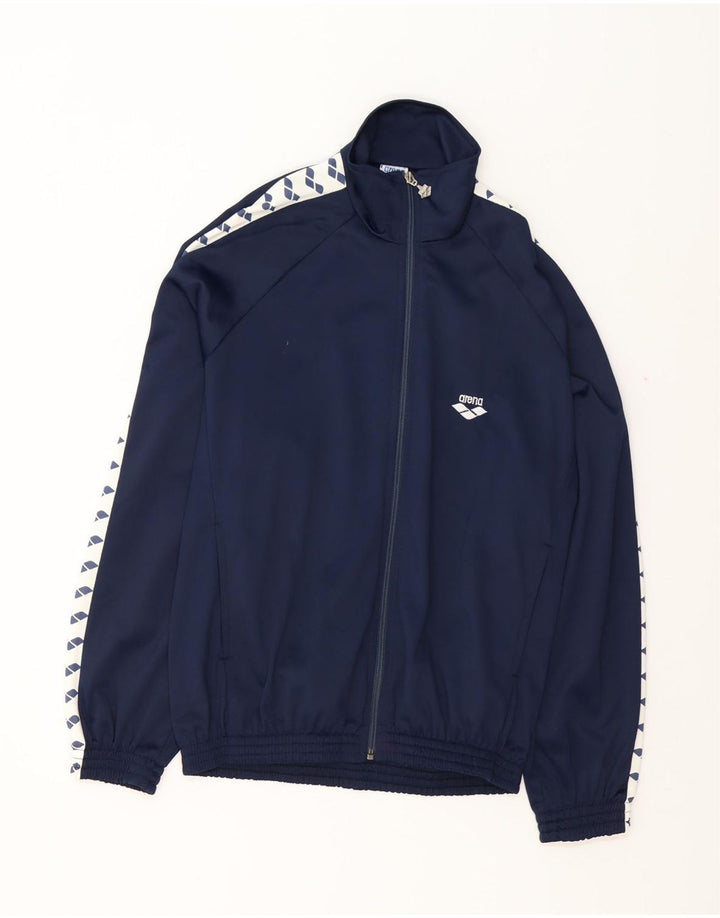 Arena Mens Graphic Tracksuit Top Jacket Large Navy Blue Colourblock