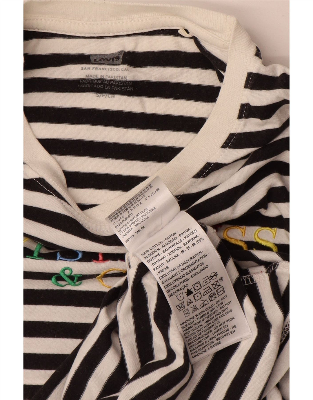 Levi's Womens Crop Graphic Top Long Sleeve UK 10 Small White Striped