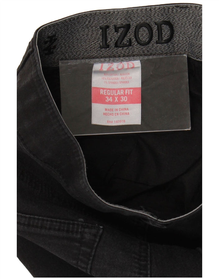 IZOD Mens Regular Fit Straight Jeans W34 L30 Black Cotton