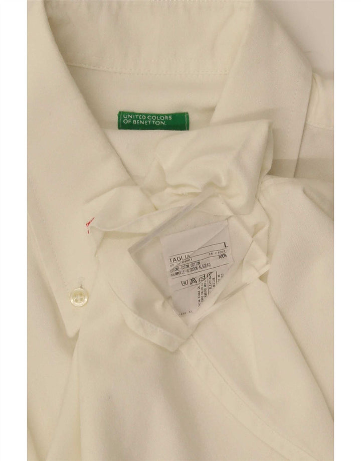 Benetton Mens Shirt Large White Cotton