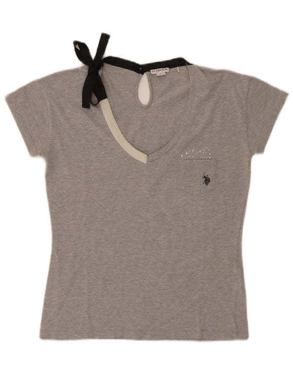 Polo Assn. T-shirt da donna Top UK 14 grande cotone chiazzato grigio