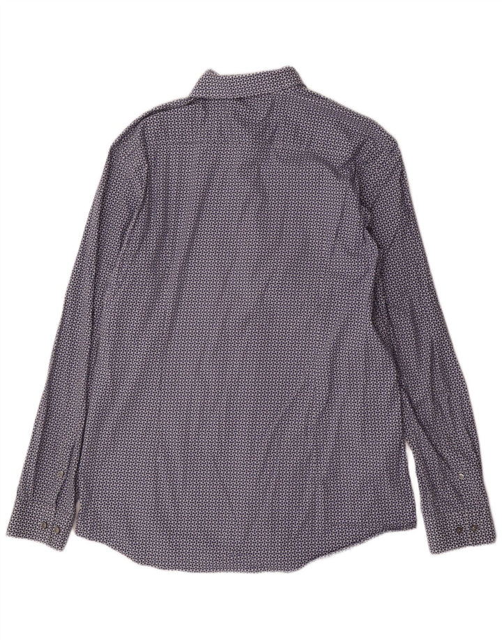 Hugo Boss Mens Abstract Pattern Slim Fit Shirt Size 43 17 XL Navy Blue
