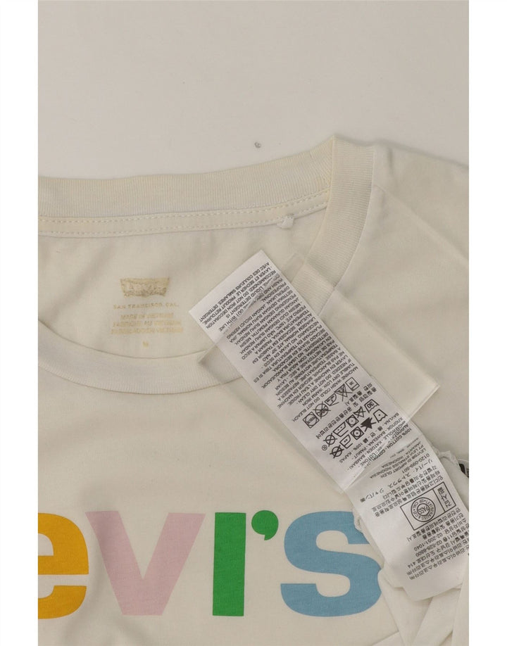 LEVI'S Womens Graphic T-Shirt Top UK 12 Medium White Cotton Vintage Levi's and Second-Hand Levi's from Messina Hembry 