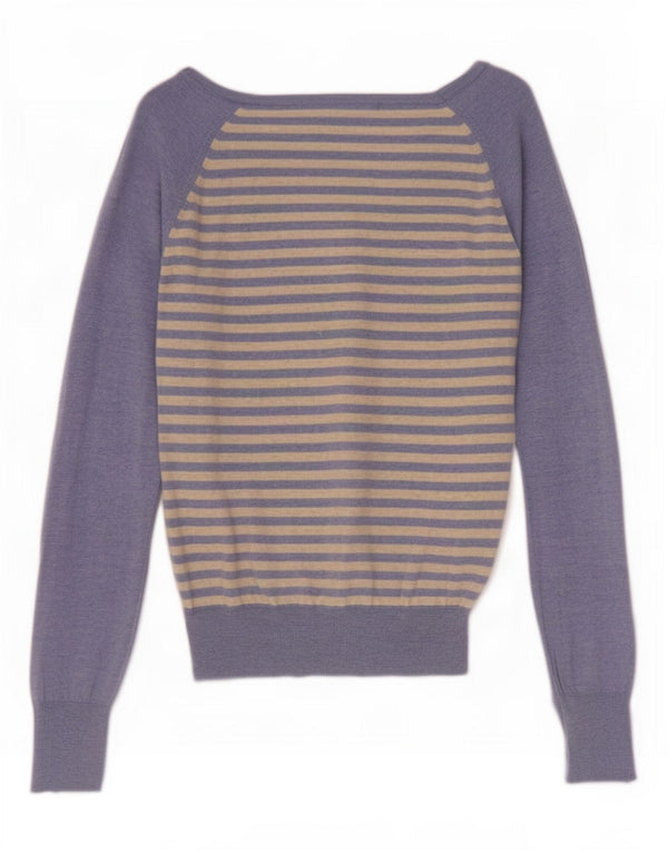 French Connection Womens V-Neck Jumper Sweater UK 14 Large Blue Striped