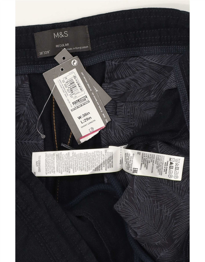 Marks & Spencer Mens Straight Regular Casual Trousers W38 L29 Navy Blue