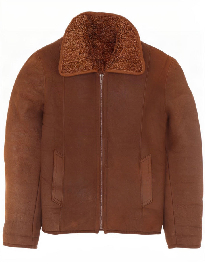 Vintage Womens Shearling Jacket UK 10 Small Brown