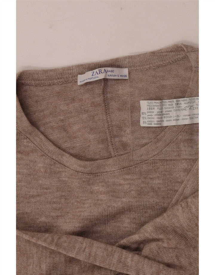 Top Zara da donna oversize a maniche lunghe UK 10 piccolo poliestere chiazzato beige