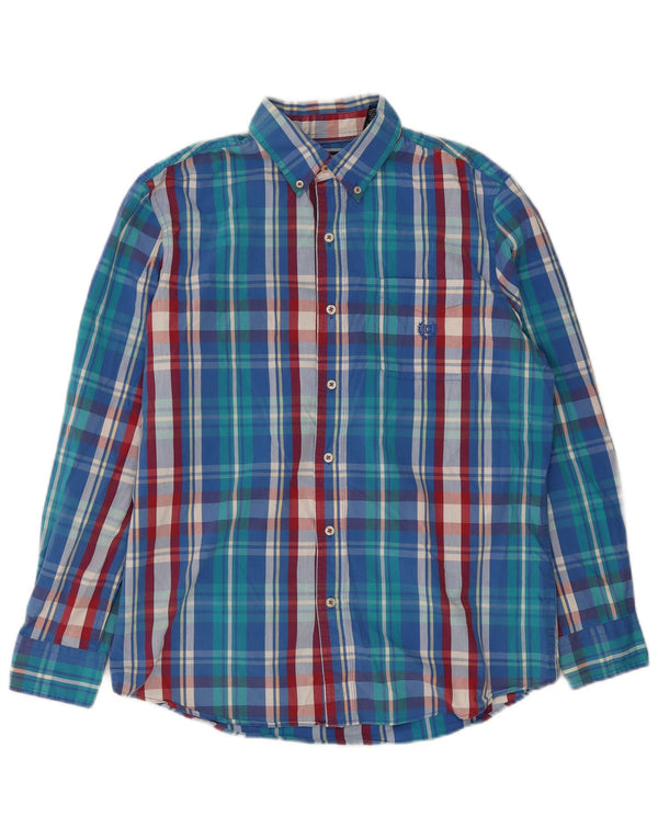 Chaps Mens Easy Care Shirt Medium Blue Check Cotton