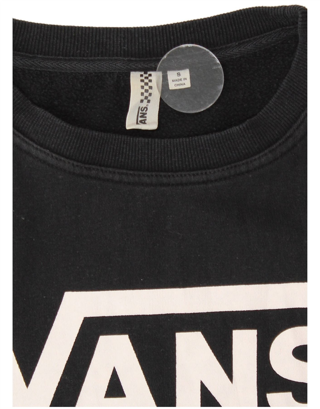 Felpa con grafica da donna Vans, maglione piccolo, cotone geometrico nero