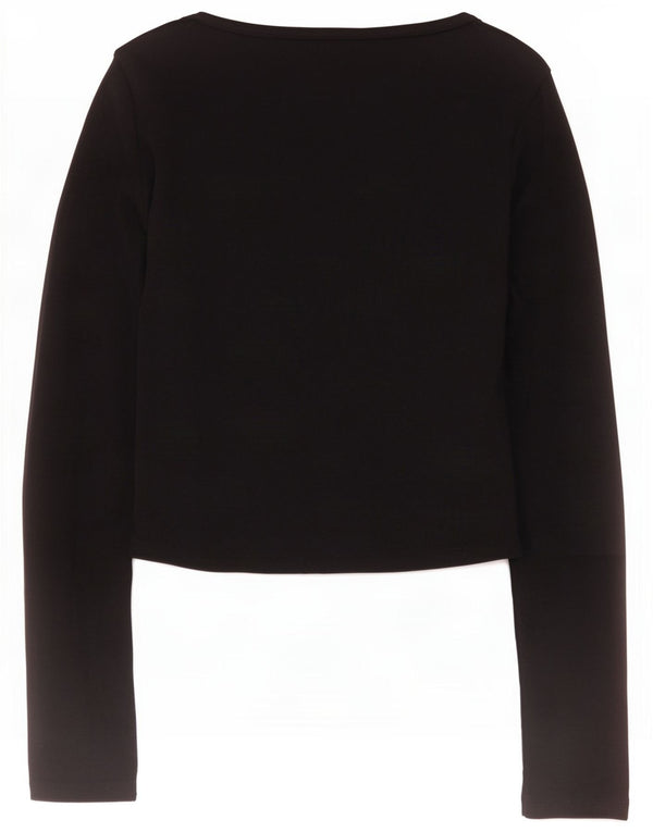 Zara Womens Crop Top Langærmet UK 14 Large Black Bomuld
