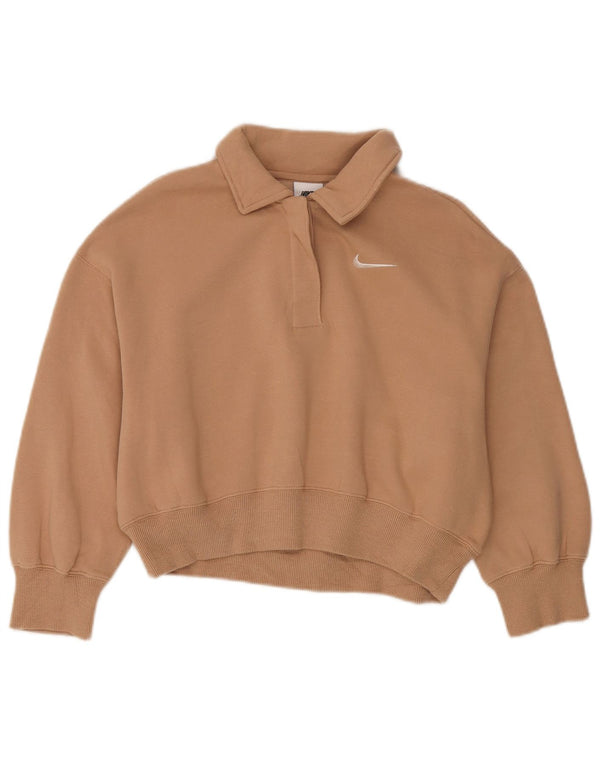 Felpa Nike da donna oversize con collo a polo e maniche a 3/4, maglione UK 6 XS Beige