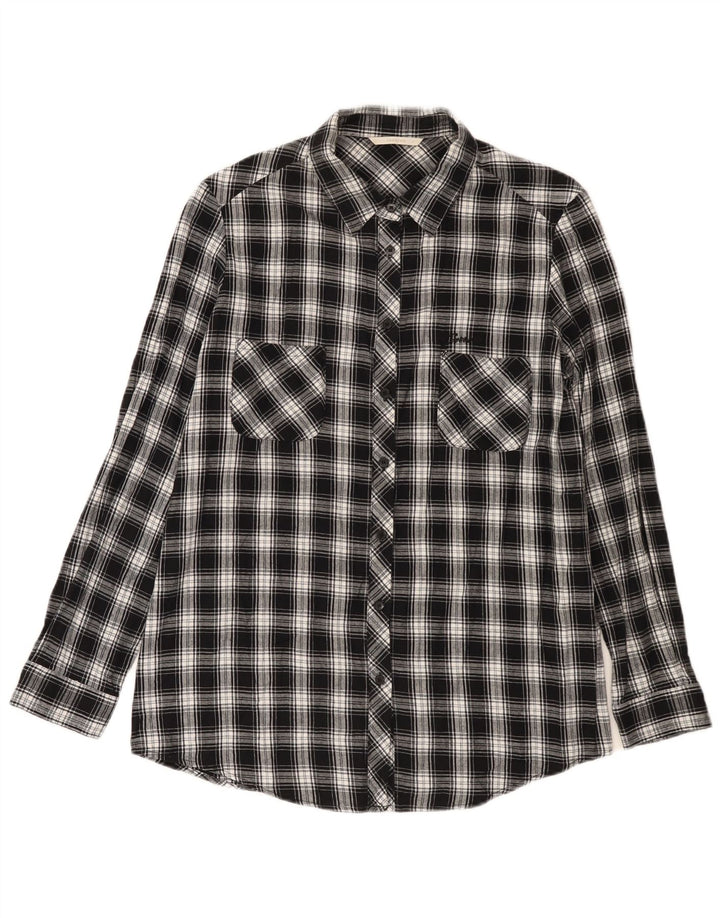 Carrera Womens Flannel Shirt UK 14 Medium Black Plaid Cotton