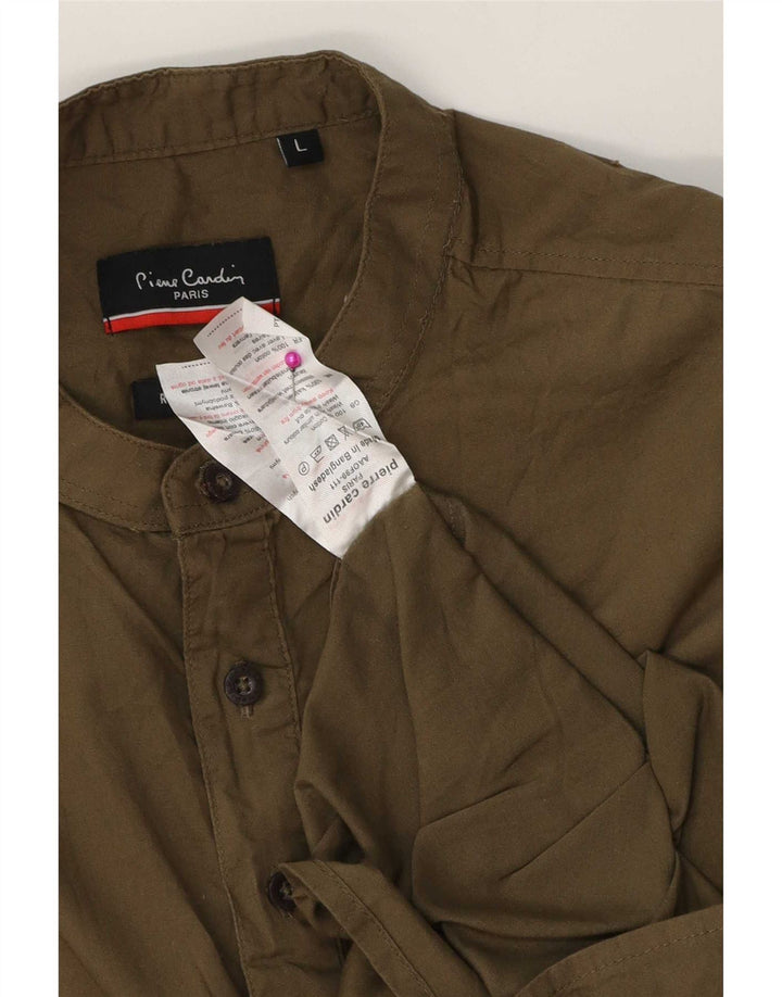 Pierre Cardin Mens Regular Fit Pullover Shirt Large Khaki Cotton