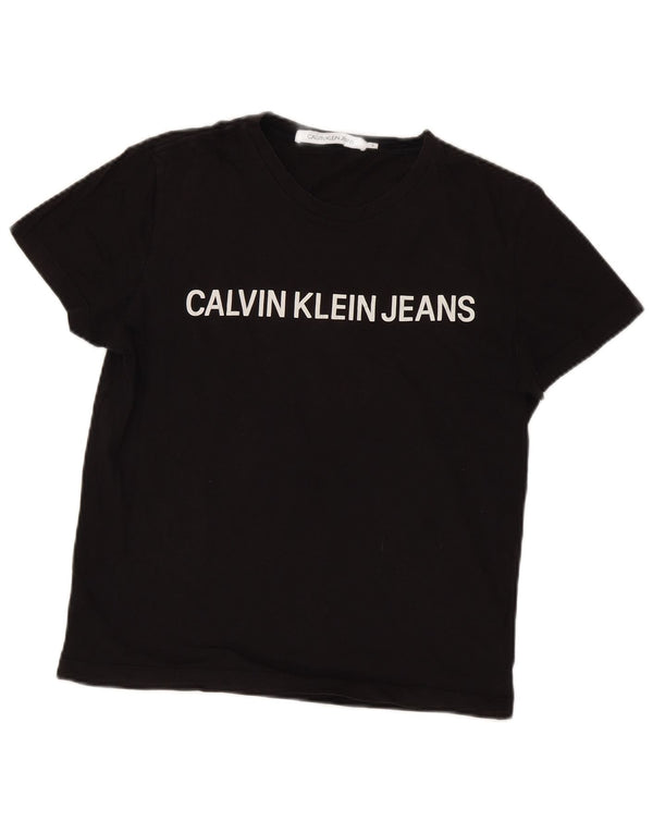 Calvin Klein Jeans Dame Oversized grafisk T-shirt Top UK 10 Lille Sort