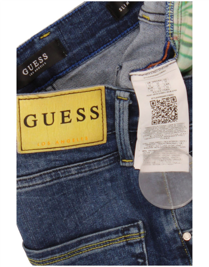 Guess Mens Distressed Slim Jeans W32 L33 Blue Viscose
