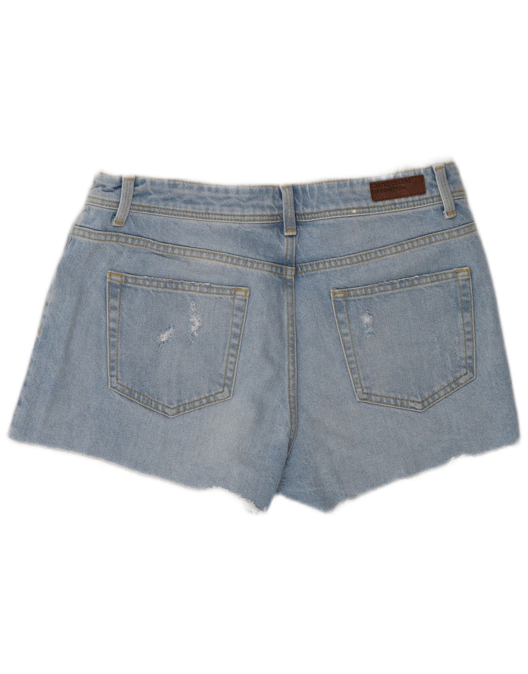 Benetton Womens Distressed Denim Shorts W31 Medium Blue Cotton