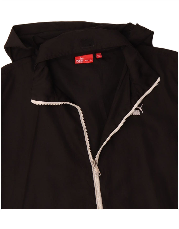 PUMA Boys Hooded Tracksuit Top Jacket 13-14 Years XL Black Polyester