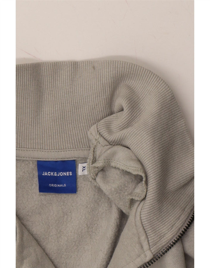 JACK & JONES Mens Graphic Zip Neck Sweatshirt Jumper XL Grey Cotton Vintage Jack & Jones and Second-Hand Jack & Jones from Messina Hembry 