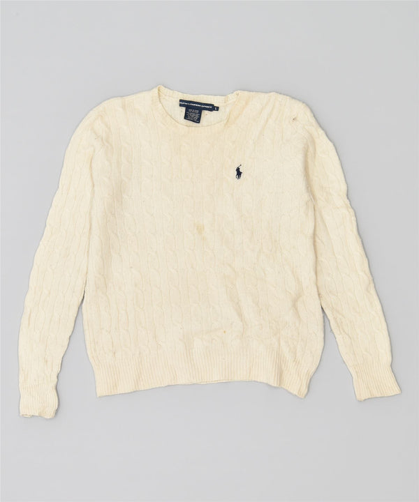 POLO RALPH LAUREN Womens Crew Neck Jumper Sweater UK 14 Large Off White