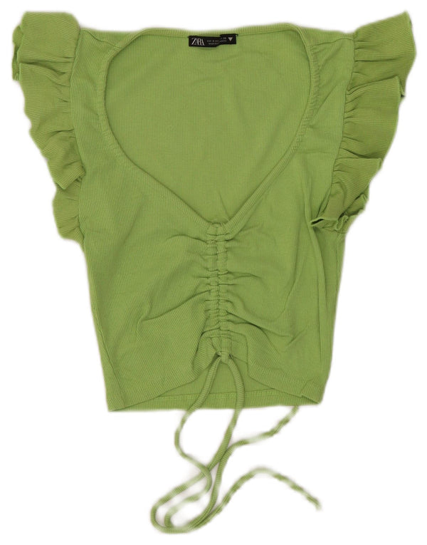 Zara Womens Crop Bluse Top UK 8 Small Green