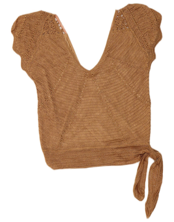Etam Dame ærmeløs hæklet bluse Top UK 10 Small Beige Viscose
