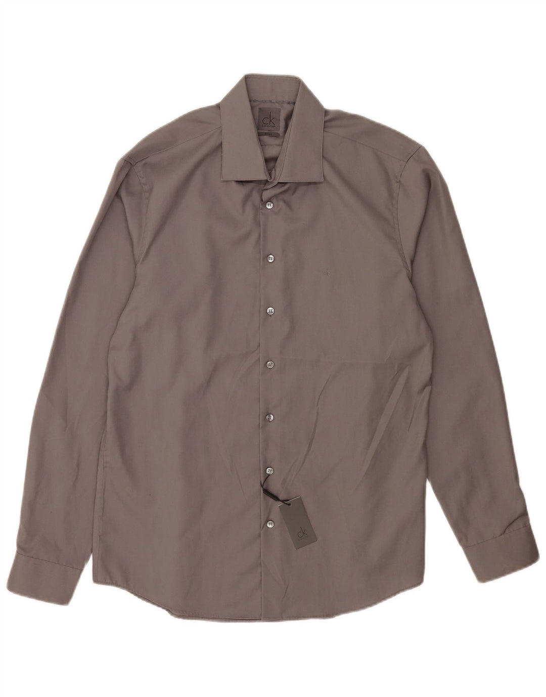 Calvin Klein Mens Fitted Shirt Suze 41 16 Large Grey Cotton