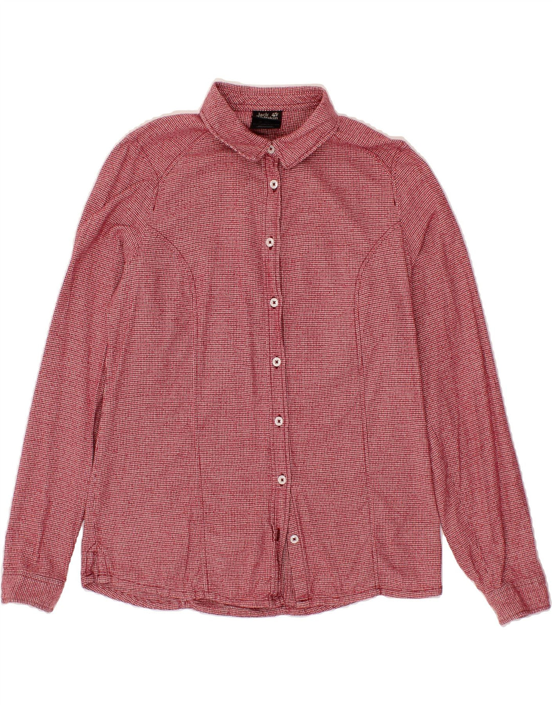JACK WOLFSKIN Womens Shirt UK 8/10 Small Red Houndstooth Cotton Vintage Jack Wolfskin and Second-Hand Jack Wolfskin from Messina Hembry 
