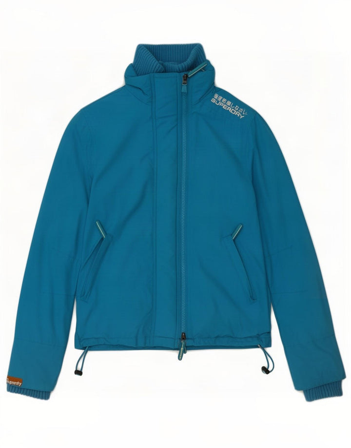 Superdry Womens Rain Jacket UK 10 Small Blue Nylon