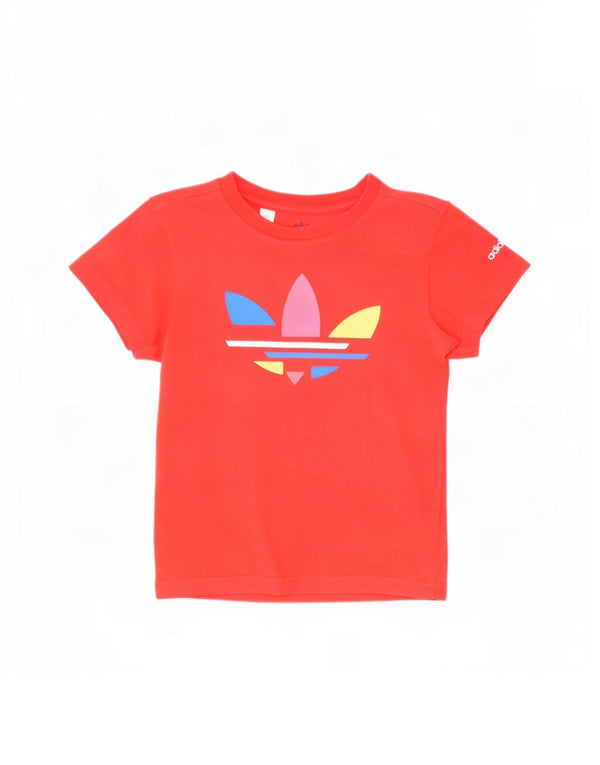 Adidas Girls Graphic T-Shirt Top 4-5 Years Red Cotton