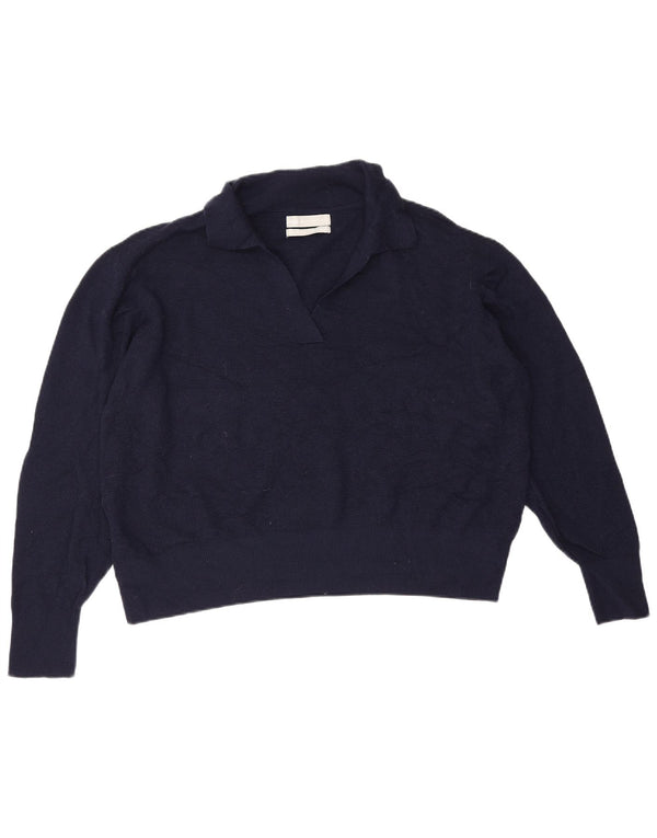 Marks & Spencer Dame Crop Polo Neck Jumper Sweater UK 16 Large Navy Blue