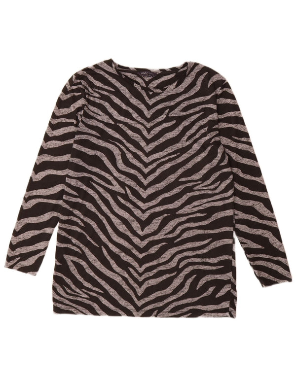 Marks & Spencer Womens Top Long Sleeve UK 12 Medium Black Animal Print