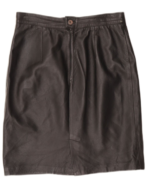 Vintage Womens Leather Skirt IT 46 Large W32  Black Leather