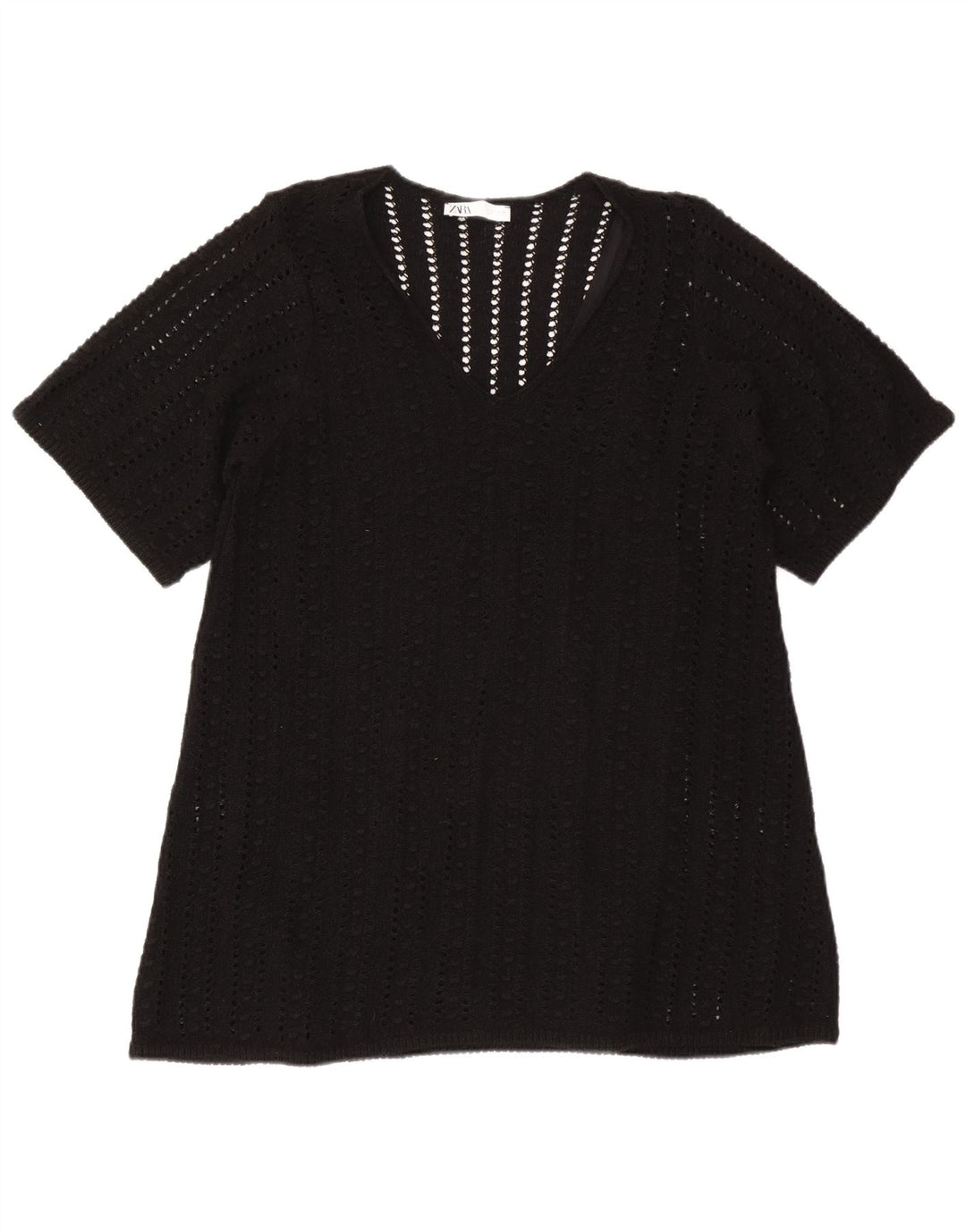 Zara Femme Chemisier Oversize Top UK 10 Petit Noir Polyester