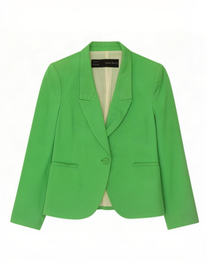 Zara Womens 1 Button Blazer Jacket UK 10 Small Green Cotton