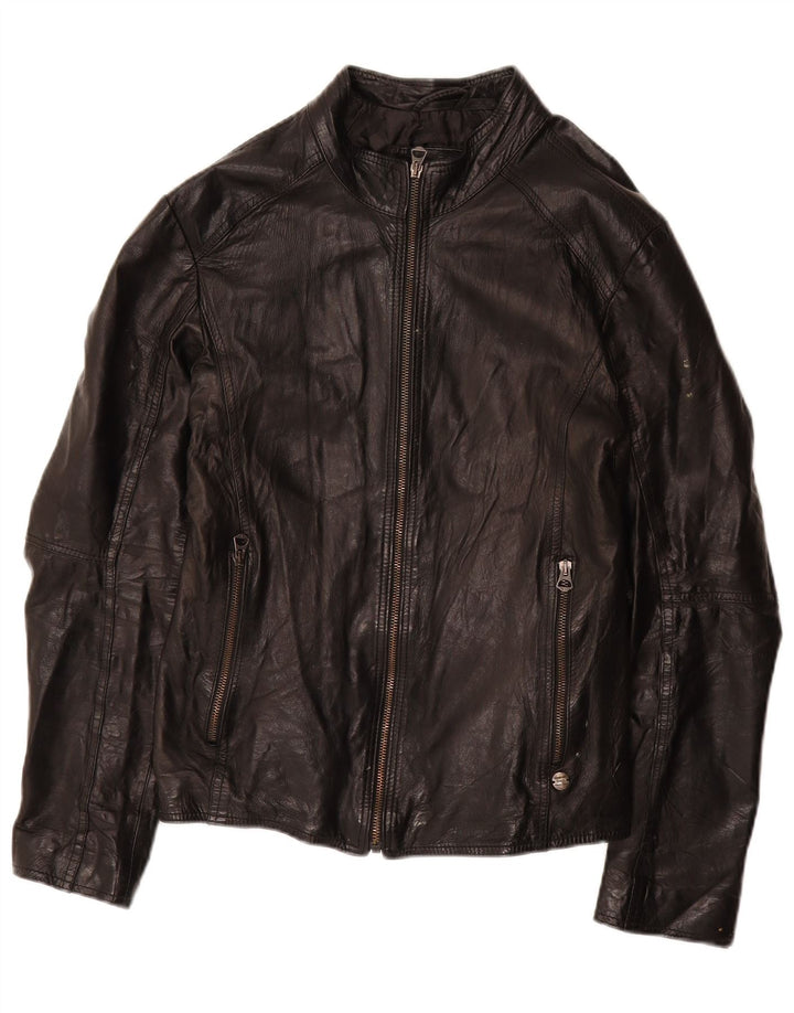 RIFLE Womens Leather Jacket UK 14 Large Black Leather