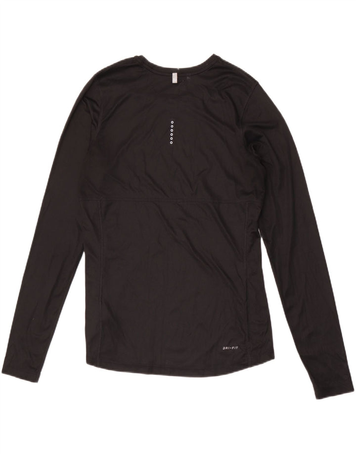 NIKE Top Dri Fit da donna a maniche lunghe UK 12 Medium Nero Poliestere