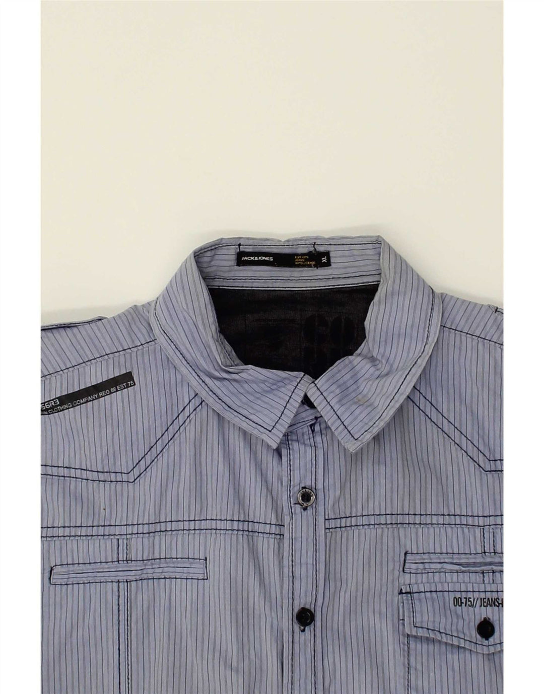JACK & JONES Mens Slim Fit Shirt XL Blue Striped Vintage Jack & Jones and Second-Hand Jack & Jones from Messina Hembry 