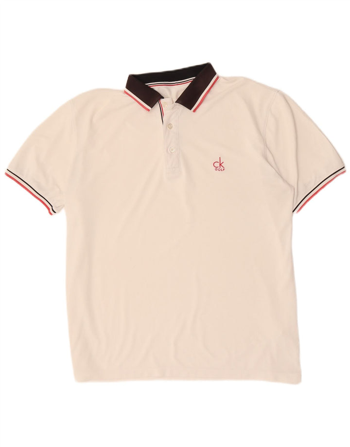 CALVIN KLEIN Polo da golf da uomo Large in poliestere color block bianco