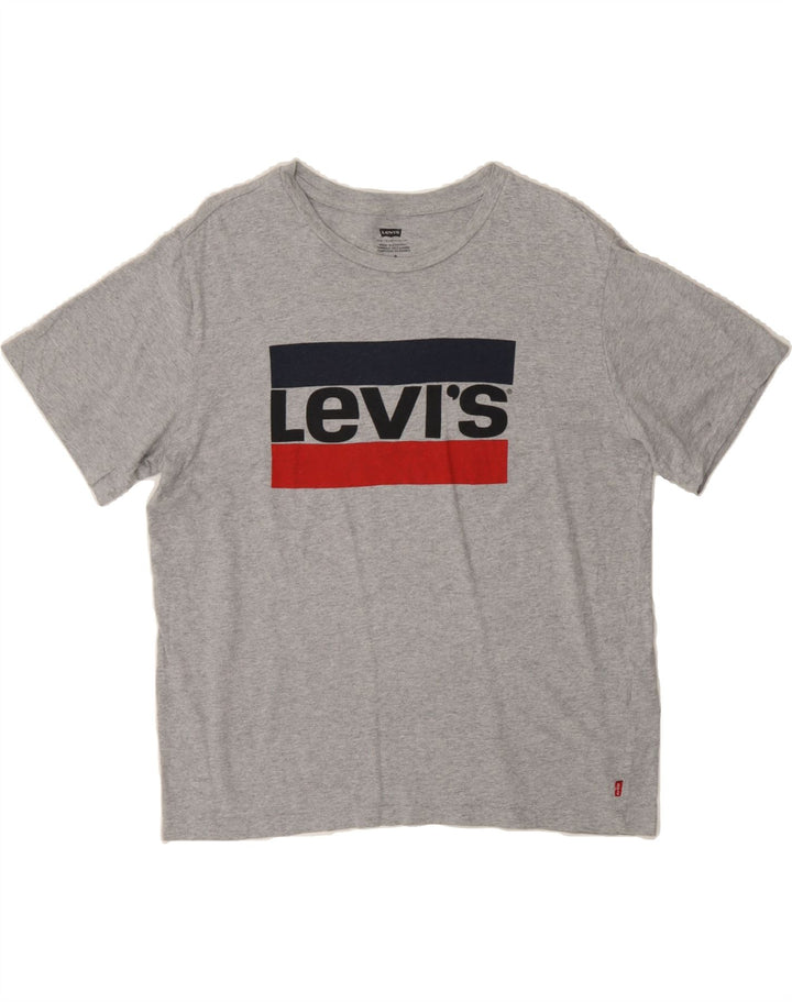 LEVI'S Womens Graphic T-Shirt Top UK 14 Medium Grey Cotton Vintage Levi's and Second-Hand Levi's from Messina Hembry 