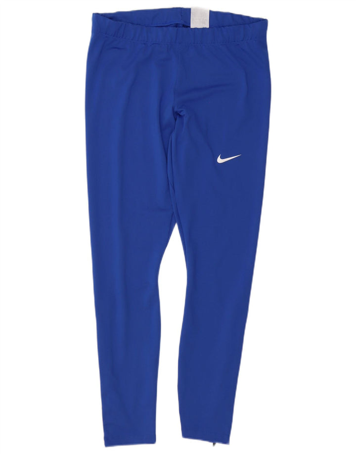 Nike Womens Dri Fit Leggings UK 14 Large  Blue Polyester