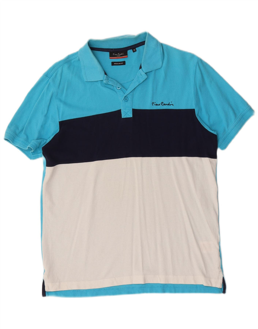Pierre Cardin Mens Regular Fit Polo Shirt Medium Blue Colourblock Cotton