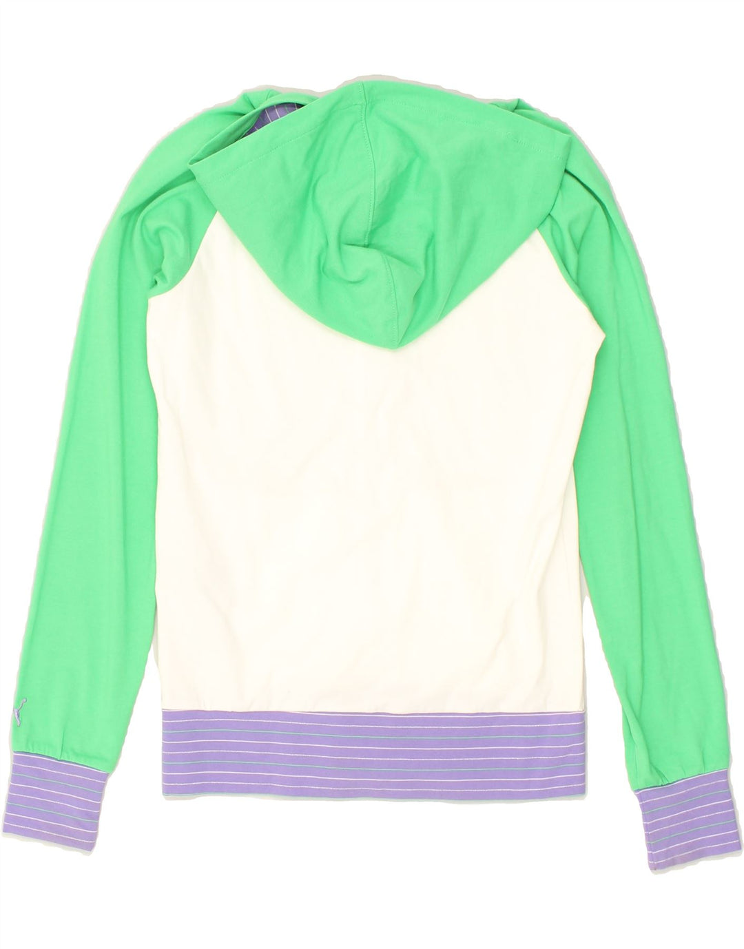PUMA Girls Zip Hoodie Sweater 13-14 Years Green Colourblock Cotton | Vintage Puma | Thrift | Second-Hand Puma | Used Clothing | Messina Hembry 