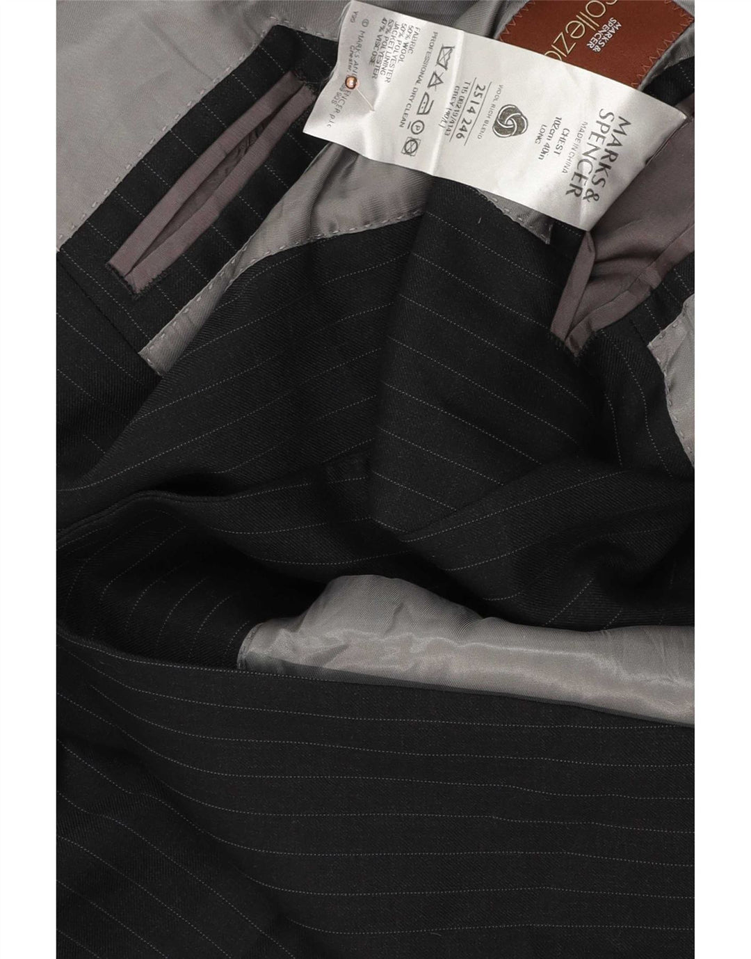 Marks & Spencer Mens 2 Button Blazer Jacket UK 40 Medium Grey Pinstripe